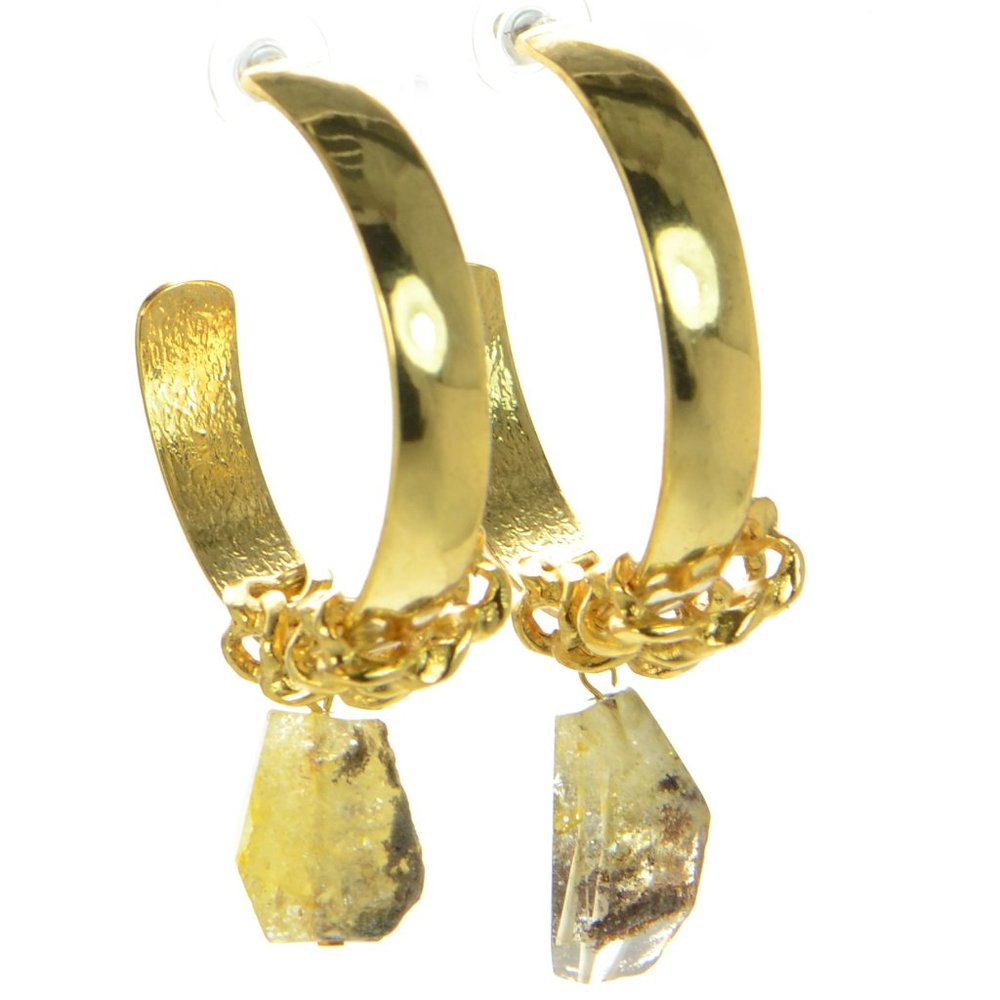 OSCAR DE LA RENTA Polished Gold-tone Crystal Drop Hoop Earings
